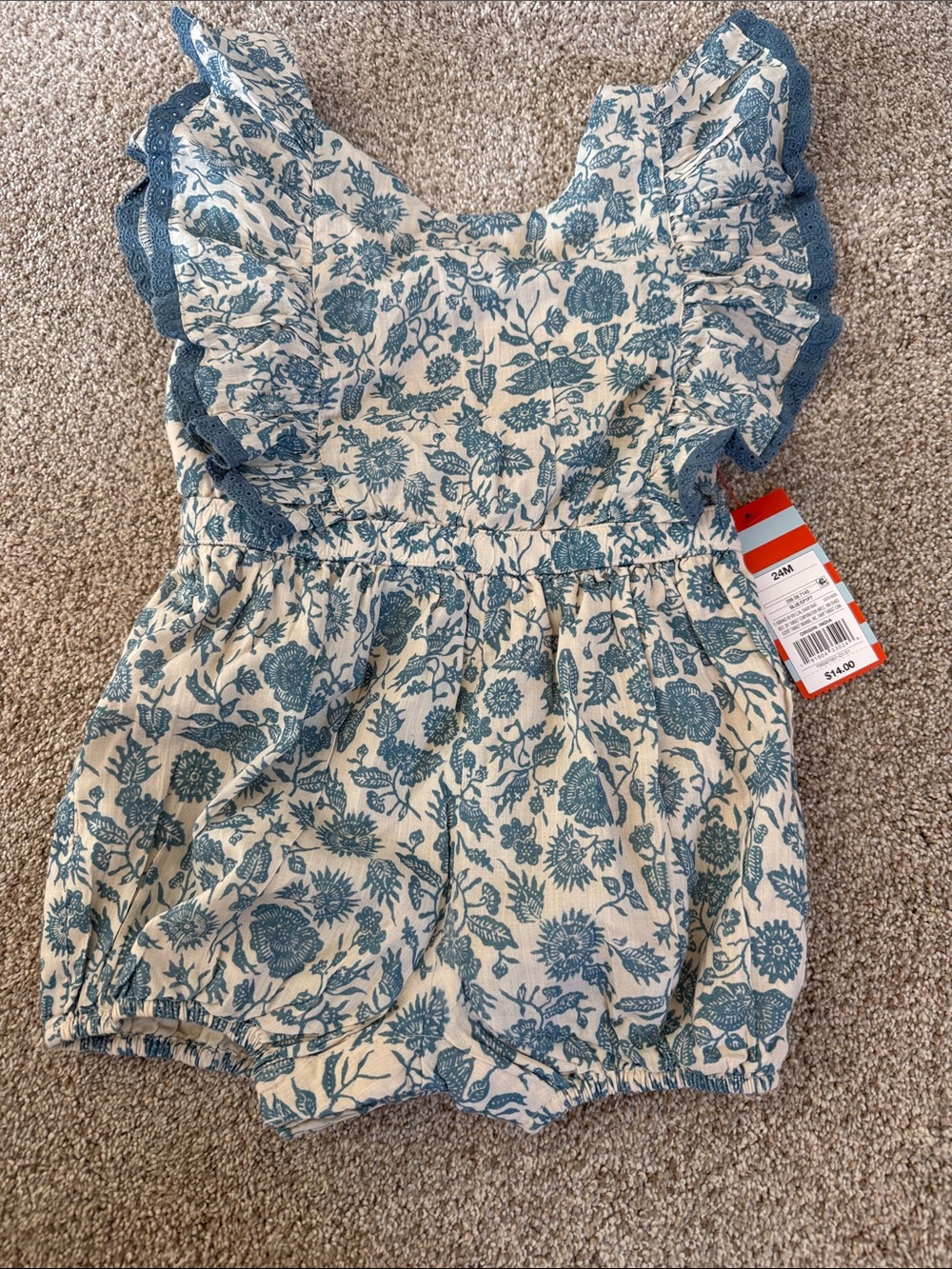 Target Cream and Blue Floral Ruffle One-Piece